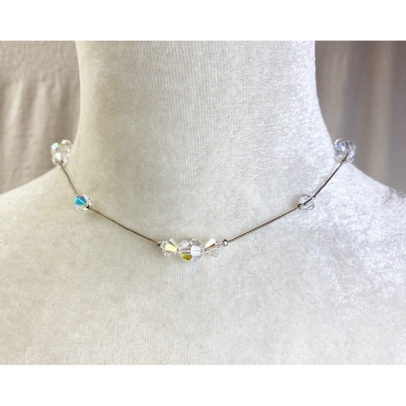 Silver tone and aurora borealis bead necklace - Picture 1 of 5